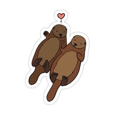 two otters hugging each other with a heart shaped balloon above them