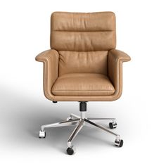 a brown leather office chair with wheels on an isolated white background 3d rendering image stock photo