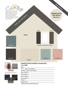 the color scheme for a house is shown in this brochure, which includes different shades