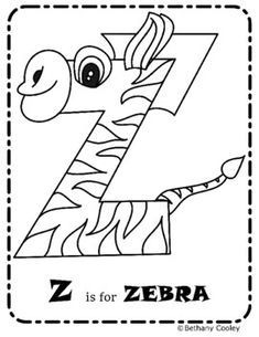 the letter z is for zebra coloring page