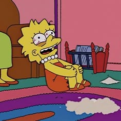 the simpsons character is sitting on the floor