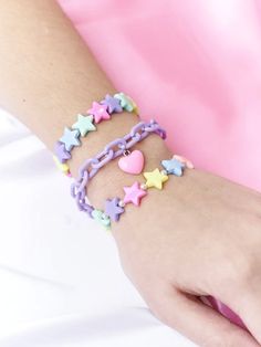 Pastel Colors Set of Bracelets - Froppin Pastel Rainbow Bracelet, Happy Stimming, Fancy Items, Pastel Stars, Pastel Bracelet, Artist Jewelry, Diy Kandi, Rainbow Stars, Rave Accessories