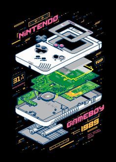 an old nintendo gameboy is depicted in this retro video game poster, which features the console and controller