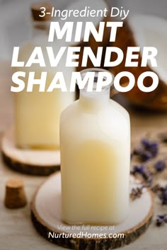 3-Ingredient Mint Lavender Shampoo for Happy, Nourished Hair - Nurtured Homes Diy Shampoo For Grey Hair, Diy Shampoo For Curly Hair, Diy Shampoo And Conditioner, Lavender Oil For Hair, Diy Shampoo Recipe, Baby Hygiene, Homestead Food, Baking Soda For Hair, Lavender Shampoo