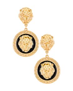 18k gold plated earrings Lion charm accents Post backing closure Measures approx 2.25" Zara Earrings, Earrings 2022, Winter Style Guide, Jewelry 2022, Zara Jewelry, Stone Cold Fox, Heart Drop Earrings, Black Earrings, Stud Earrings Set