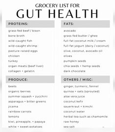 grocery list, gut health, gut-friendly foods, probiotics, prebiotics, fermented foods, fresh vegetables, whole grains, lean proteins, fiber-rich foods, healthy digestion, wellness, balanced diet Health Grocery List, Heal Your Gut, Gut Healing Recipes, Foods Healthy, Rainbow Carrots, Fiber Rich Foods