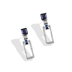 R2-D2 White Diamond Women's Earrings Blue Sapphire in Star Wars™ Fine Jewelry | Jewelili Linear Earrings, Classic Star Wars, Pre Black Friday, R2 D2, Earrings Blue, Online Jewelry Store, Opal Necklace, Rings For Her, Sapphire Gemstone