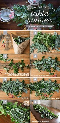 instructions to make a table runner with greenery