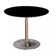 a round table with a black top and silver base on an isolated white background,