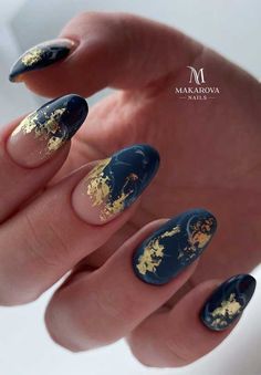 Most Beautiful Nail Designs You Will Love To wear In 2021 : French Metallic Nail Designs Blue And Gold, Dark Swirl Nails, Navy Marble Nails, Nailart Designs Elegant, Blue And Gold Manicure, Navy Blue Swirl Nails, Blue And Gold Marble Nails, Blue And Gold Swirl Nails, Dark Blue Marble Nails