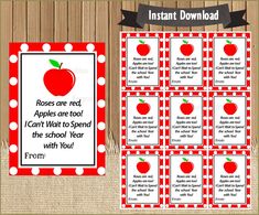 printable teacher appreciation cards with an apple on the front and red checkered background