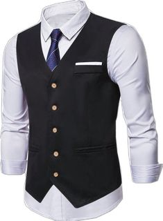 Sleeveless Business Outerwear With Button Closure, Casual Business Vest With Button Closure, Casual Single-breasted Business Vest, Winter Business Vest With Button Closure, Formal Black Vest With Pockets, Black Vest With Button Closure For Office, Black Buttoned Vest For Office, Sleeveless Black Winter Blazer, Black Buttoned Office Vest