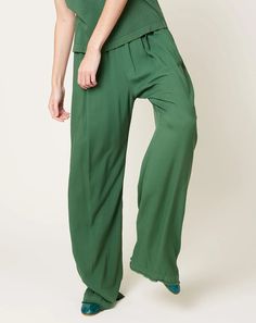 Ione Pant in Forest | Raquel Allegra | Covet + Lou | Covet + Lou Drapey Pants, Forest Watercolor, Raquel Allegra, Hosiery, Emerald, Hand Wash, Forest, Pants, How To Wear