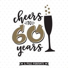 cheers to 80 years svg file with champagne glass and stars on the bottom, in black