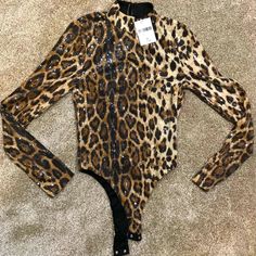 Forever 21 Brand Bodysuit Size Small Brand New With Tags, Never Worn Smoke Free Home Fitted Bodysuit For Night Out And Party Season, Glamorous Fitted Bodysuit For Date Night, Summer Club Bodysuit With Sequins, Chic Fitted Bodysuit With Sequins, Stretch Long Sleeve Bodysuit For Party Season, Chic Fitted Sequin Bodysuit, Stretch Leopard Print Bodysuit For Night Out, Sequin Bodysuit For Summer Night Out, Sequined Fitted Bodysuit For Party Season