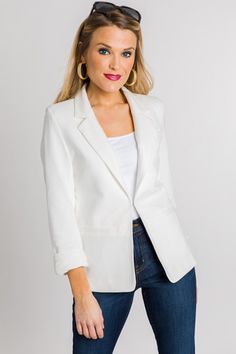 Sinfully Soft Blazer, Off White :: NEW ARRIVALS :: The Blue Door Boutique White Everyday Fall Blazer, White Everyday Blazer For Fall, Blazer Off White, Soft Blazer, Blue Door, Boutique Clothing, Cute Dresses, Dream Closet, Push Up