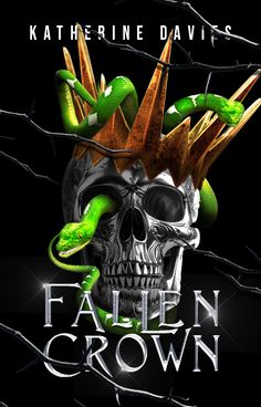 a skull with green snakes on it's head and the words fallen crown above it