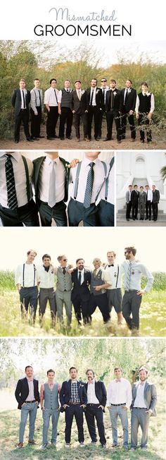 men in suits and ties are posing for pictures with the words groomsmen on them