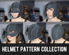 Helmets are fun to wear and to goof around in! So I made a handy pattern collection for you! This collection includes patterns for: * Full Face Helmet * Viking Helmet * SciFi Helmet * Hero Cowl * Villain Helmet I recommend using 10mm low-density EVA foam as well as contact cement to create these helmets. The hero cowl works best with 5mm foam. Other materials work as well of course. You can find more instructions on how to make costume pieces and props in my tutorial books or on my YouTube channel. Vector files are scalable and can easily be resized or changed to your own liking. I used my own head as the base for these patterns (56cm circumference above the eyebrows). Just use your own head circumference and then print it out in with the right scale factor. This is a digital PDF download. Cosplay Patterns, Kamui Cosplay, Foam Costume, Foam Cosplay, Armadura Cosplay, Foam Armor, Cosplay Helmet, Viking Helmet, Female Armor