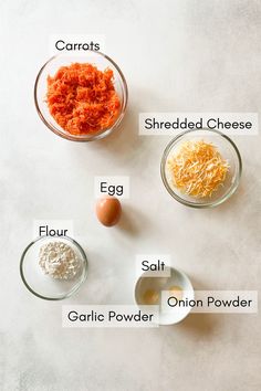 the ingredients to make this recipe include eggs, shredded cheese, garlic and onion powder