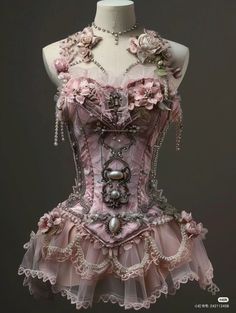 Cool Corsets, Corset Outfits Aesthetic, Pastel Steampunk, Pink Corset Outfit, Fantasy Corset, Princess Corset, Runway Fashion Couture, Pink Corset, Dress Design Sketches