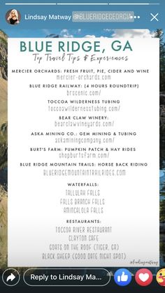 the blue ridge ga menu on an iphone