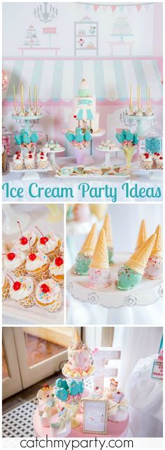 an ice cream party with cupcakes and cakes