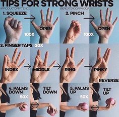 the instructions for strong hands are shown in several different ways, including fingers and thumbnails