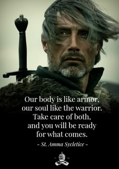 "Our body is like armor, our souls like the warrior. Take care of both, and you will be ready for what comes." - St. Amma Sycletice Catholic Gentleman, Saints Quotes, Fitness Supplements, Saint Quotes, Catholic Quotes, The Saints