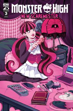 the cover to monster high's newest comic series, featuring a girl with long pink hair