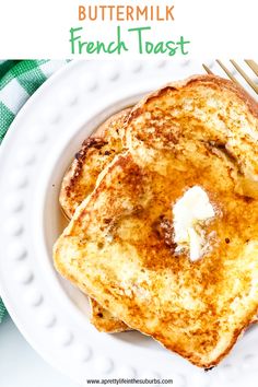 two pieces of french toast on a white plate