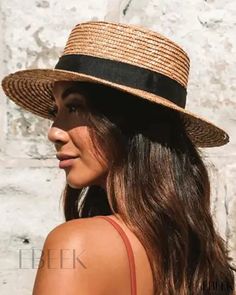 Ebeek - Stylish Straw Hat with Contrasting Tape Hats For Small Heads, Hats For Big Heads, Wide Brim Straw Hat, Straw Hat Beach, Hat Size Chart, Trendy Beach, Chic Pattern, Estilo Chic, Beach Chic