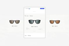 three screens showing different shades of sunglasses and the same one displaying them on their own screen