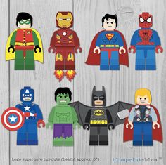 the lego batman movie character cut outs are shown in various colors and sizes, including red, green, blue, yellow