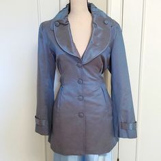 Gorgeous Blue Teal Colored Jacket. Button Front With Tie. Polyester. Elegant Blue Collared Outerwear, Elegant Collared Party Outerwear, Elegant Spring Outerwear With Single Button, Elegant Single Button Outerwear For Spring, Blue Spring Outerwear With Hidden Button Closure, Spring Blue Outerwear With Hidden Button Closure, Fitted Blue Button-up Outerwear, Blue Outerwear With Hidden Button Closure For Spring, Elegant Collared Outerwear With Covered Buttons