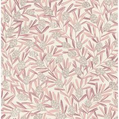 a wallpaper with pink flowers and leaves on it's side, in the middle of