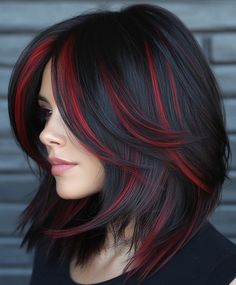 Dark Brown Hair With Red Streaks, Dark Red Underdye Hair, Autumn Hair Color Ideas, Hair Colors For Dark Hair, Natural Hair Fall, Closet Upgrade, Hair Color For Dark Skin, Red Hair Looks, Hair Color Plum