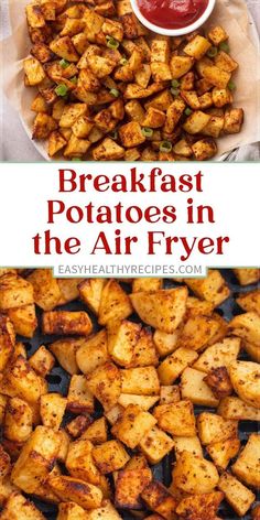 breakfast potatoes in the air fryer with ketchup on top and another side dish