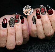 Red Wedding Nails, Red French Manicure, Pink Black Nails, Red And Gold Nails, Wedding Nail Art Design, Red Manicure, Gothic Nails, Mary Stuart