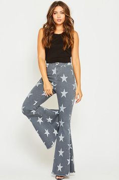 Hippie Vibe Tribe new fashions weekly. These adorable grey hippie jeans has a sexy fit. #hippievibetribe #fashion #hippiegirl #starjeans  Always a FREE gift with purchase...!!! Star Print Pants, Hippy Pants, Vibe Tribe, High Rise Flare Jeans, Grey Denim Jeans, Hippie Girl, Star Jeans, Gift With Purchase, Grey Denim