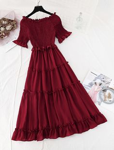 A line short sleeve dress summer dressFabric: chiffonColor: burgundy, black, champagne, green, pinkSize(cm): S, M, L, XLS length 111cm bust 86cm sleeve length 27cmM length 112cm bust 90cm sleeve length 28cmL length 113cm bust 94cm sleeve length 29cm&ltp&gtXL length 114cm bust 98cm sleeve length 30cm&lt/p&gt&ltbr/&gt Chic Summer Short Sleeve Dress, Fitted Short Sleeve Maxi Dress In Solid Color, Elegant Short Sleeve Solid Color Summer Dress, Elegant Fitted Chiffon Dress With Short Sleeves, Elegant Short Sleeve Summer Dress In Solid Color, Fitted Chiffon Dress With Half Sleeves, Party Maxi Dress With Ruffles And Short Sleeves, Solid Color Summer Chiffon Dress, Summer Solid Color Chiffon Dress