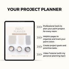 a tablet with the text your project planner on it and three rings in front of it