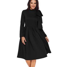 Cute Midi Dress With Upper Shoulder Bow Knot. Black Fall Dresses For Casual Occasions, Black Knee-length Midi Dress For Fall, Casual Black Midi Dress For Winter, Black Dressy Midi Dress For Fall, Dressy Black Midi Dress For Fall, Bow Knot, Knot, Colorful Dresses, Midi Dress