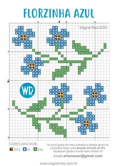 a cross stitch pattern with the words florenia azul written in blue and green