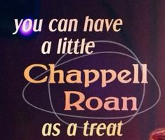 a woman standing in front of a sign that says, you can have a little chapell roan as a treat