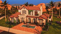 this is an artist's rendering of a house in the middle of palm trees