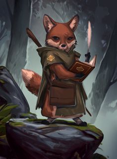 the fox is holding a book and knife