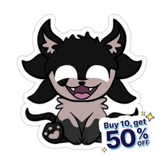 a sticker with the words buy 10 get 50 % off on it and a cartoon cat