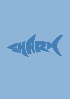 the word shark is written in blue on a light blue background with an image of a fish