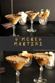 three glasses filled with different types of desserts on top of a table next to each other